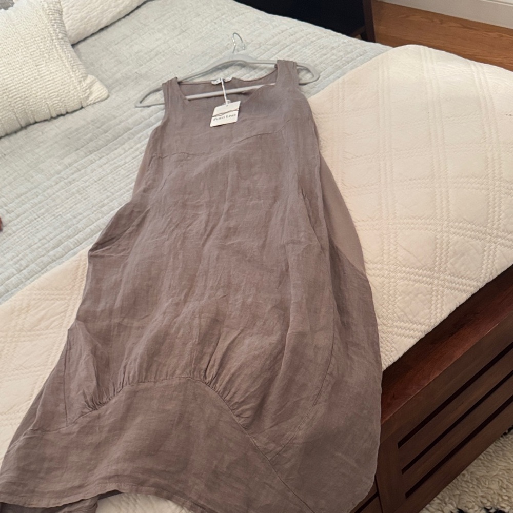 Elegant Linen Taupe Midi Dress - made in Italy